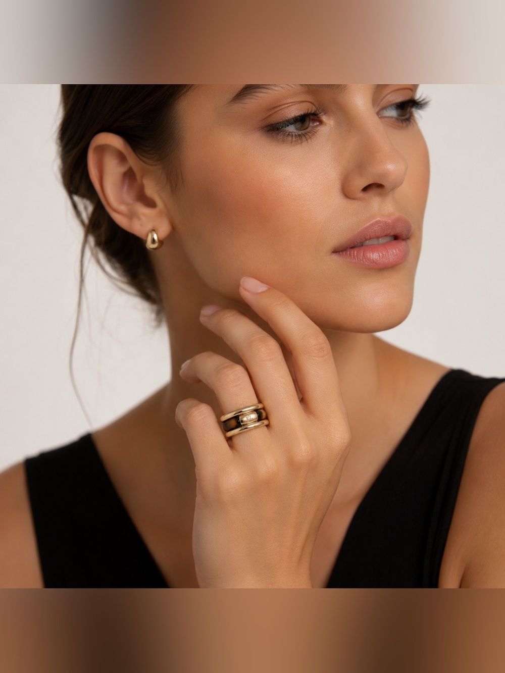 Ralph Lauren Gold Tone Tortoise Shell Statement Ring Set RL Logo Chunky Designer